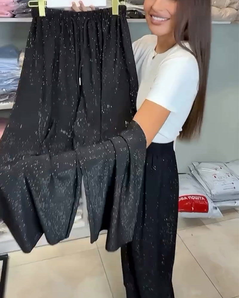 High Waist Elegant Shiny Wide Leg Pants