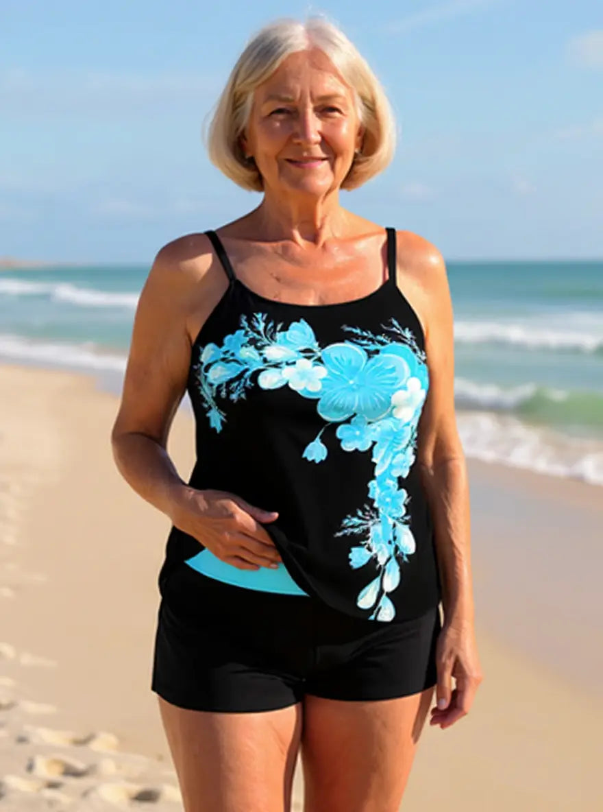 Avery | Floral Print Halter Tankini Set with Cross Strap