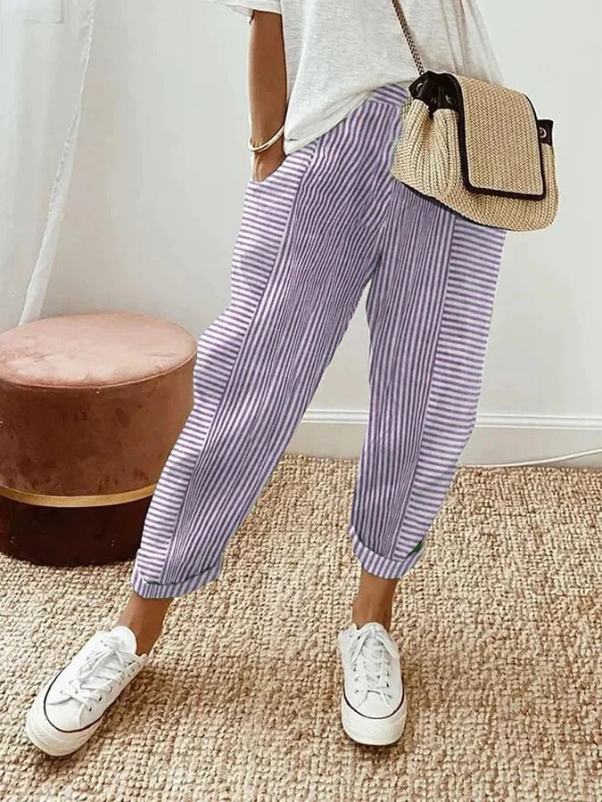 Celia - Classic Striped Cotton Trousers